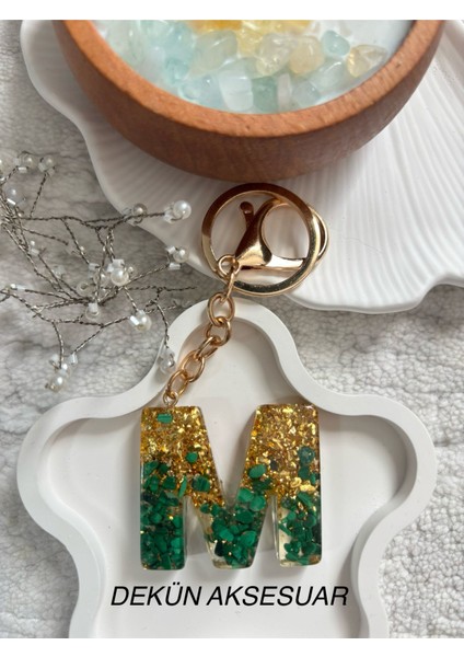 M Harfi Epoksi Yeşil Gold El Yapımı Anahtarlık fiyatları