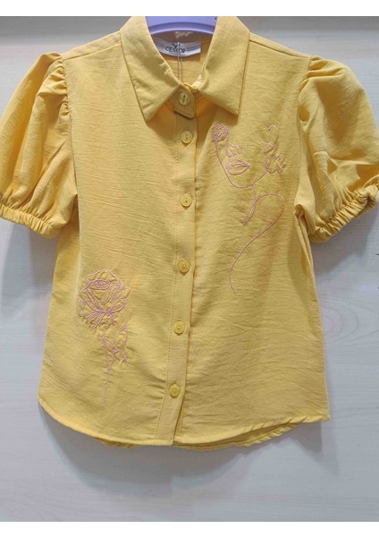 Kız Çocuk Nakışlı Sarı Gömlek