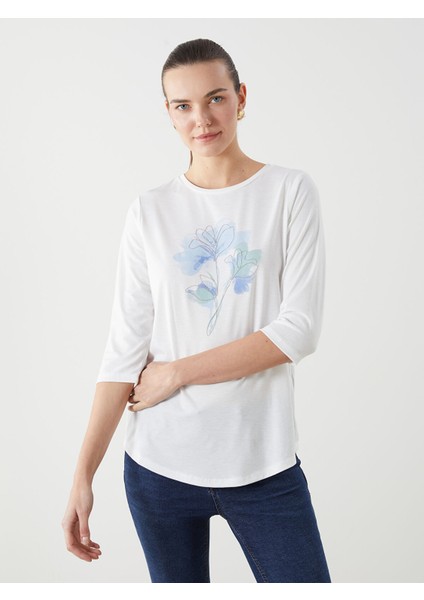 Yeni Sezon Bisiklet Yaka Baskılı Kadın Tişört