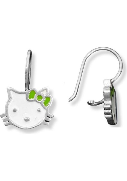 Sallantılı Mineli Hello Kitty Gümüş Kız Çocuk Küpesi 1.2x2 cm