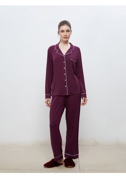 Yeni Sezon Gömlek Yaka Kadın Pijama Takımı