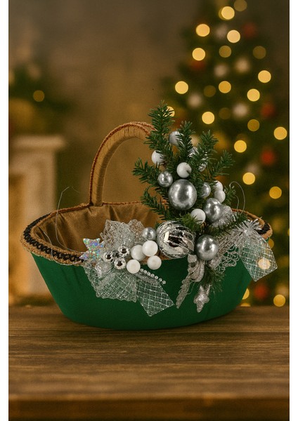 Lüks Büyük Yılbaşı Çam Süslü Sepet Noel Sepeti Yılbaşı Sepeti Hediye Sepeti 45 cm