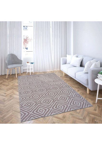 Latina Geometrik Bej Polyester ve Pamuklu Yıkanabilir Kaydırmaz Taban Dijital Baskı Halı fiyatları