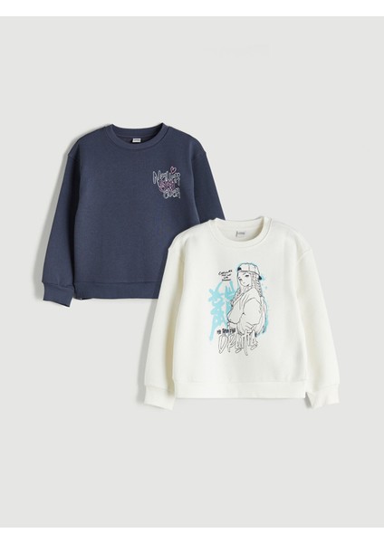 Yeni Sezon Bisiklet Yaka Kız Çocuk Sweatshirt 2'li
