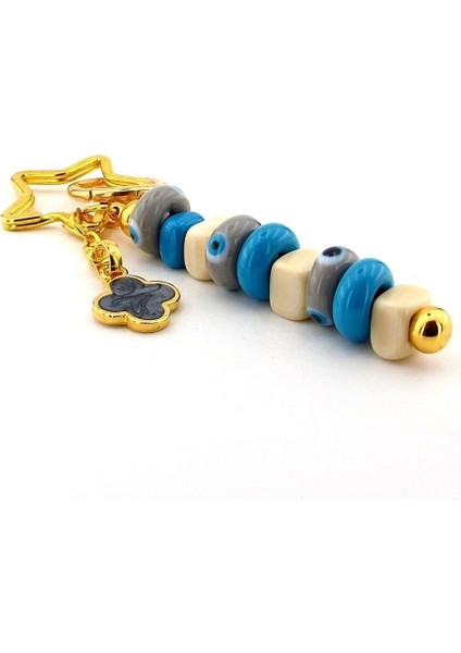 Orjinal Murano Cam Nazar Boncuklu Yıldız Çanta Süsü Charm Anahtarlık KY048 modelleri