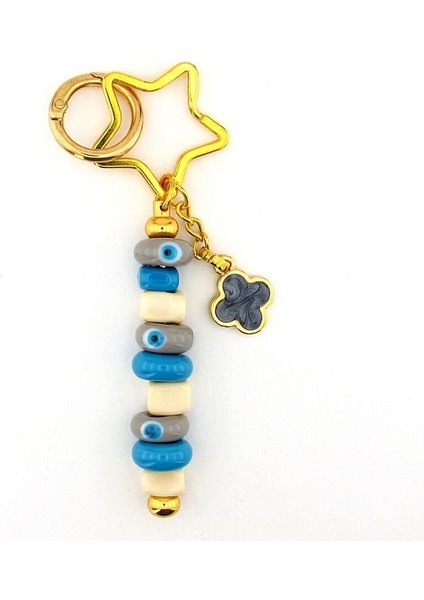 Orjinal Murano Cam Nazar Boncuklu Yıldız Çanta Süsü Charm Anahtarlık KY048 fırsatları