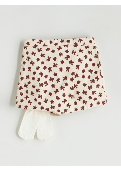 Yeni Sezon Çiçekli Kız Çocuk Şort Etek ve Külotlu Çorap 2'li
