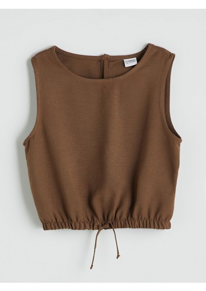 Yeni Sezon Bisiklet Yaka Keten Karışımlı Kız Çocuk Bluz