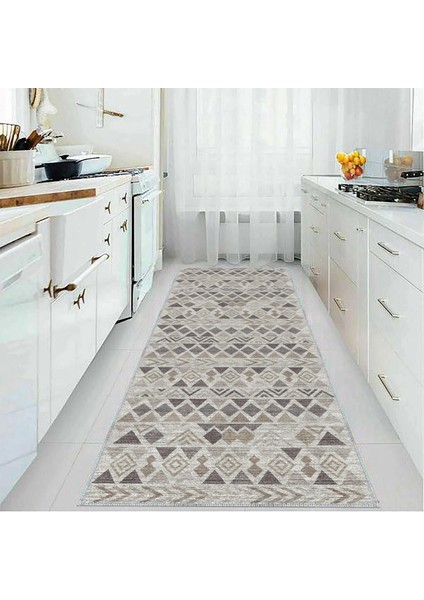 Primo Geometrik Gri Polyester ve Pamuklu Yıkanabilir Kaydırmaz Taban Dijital Baskı Halı fırsatları