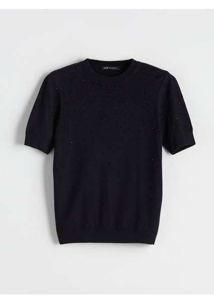 Yeni Sezon Bisiklet Yaka Taşlı Kadın Triko Kazak indirimleri