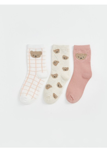 Yeni Sezon Ayı Teddy Baskılı Kız Çocuk Soket Çorap 3'lü