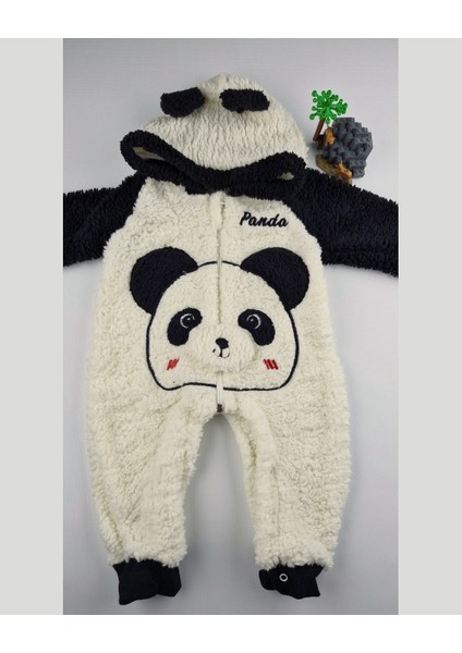Peluş Panda Bebek Tulumu - Kapüşonlu, Fermuarlı, Alttan Çıtçıtlı Pamuklu 0-12 Ay indirimleri