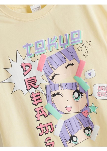 Yeni Sezon Bisiklet Yaka Anime Baskılı Kız Çocuk Pijama Takımı modelleri