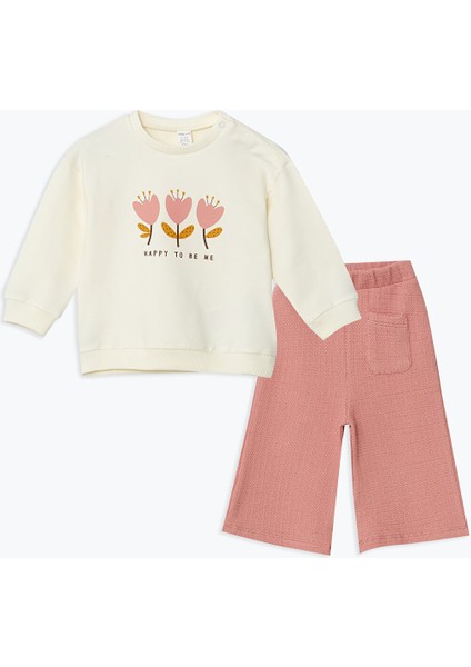 Yeni Sezon Bisiklet Yaka Çiçekli Kız Bebek Bluz ve Pantolon 2'li