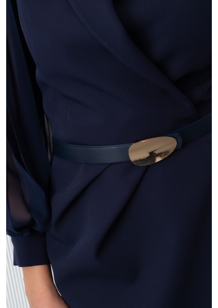 Kadın Lacivert Kemerli Midi Abiye Elbise fırsatları