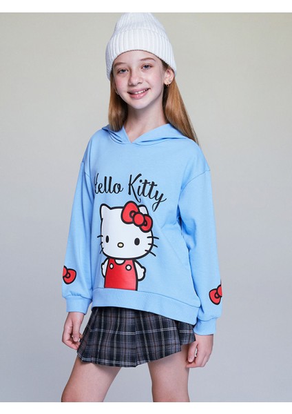 Yeni Sezon Kapüşonlu Hello Kitty Baskılı Kız Çocuk Sweatshirt