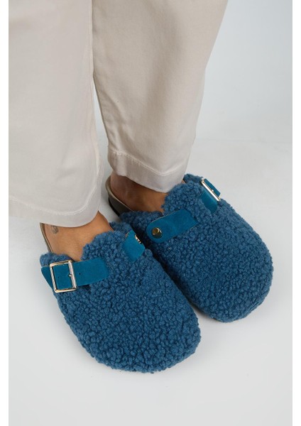 Suzen Teddy Kadın Kürklü Hakiki Deri Kemerli Tokalı Gece Mavisi Terlik fiyatları