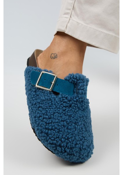 Suzen Teddy Kadın Kürklü Hakiki Deri Kemerli Tokalı Gece Mavisi Terlik fırsatları