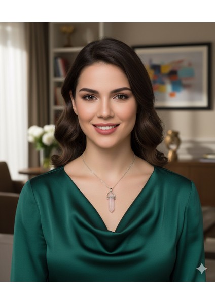 Doğal Pembe Kuvars Taşı Pembe Kolye , Yıldız Kolye – Aşk ve Şefkatin Taşı