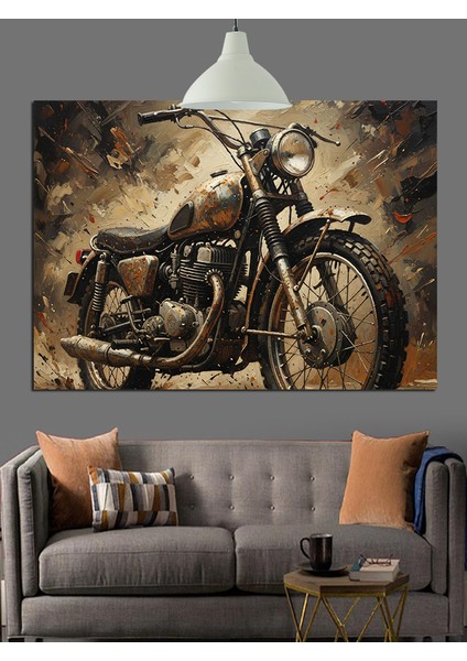 Eskitilmiş Tarzda Klasik Chopper Motosiklet Dekoratif Kanvas - Mdf Ahşap Tablo