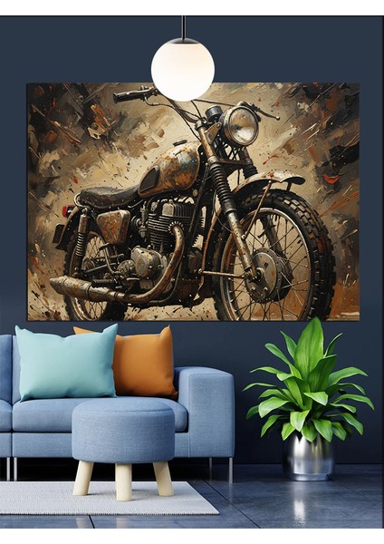 Eskitilmiş Tarzda Klasik Chopper Motosiklet Dekoratif Kanvas - Mdf Ahşap Tablo modelleri