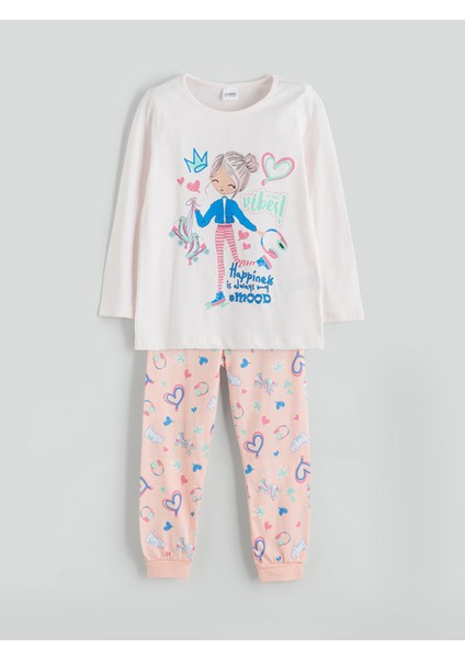 Yeni Sezon Bisiklet Yaka Baskılı Kız Çocuk Pijama Takımı