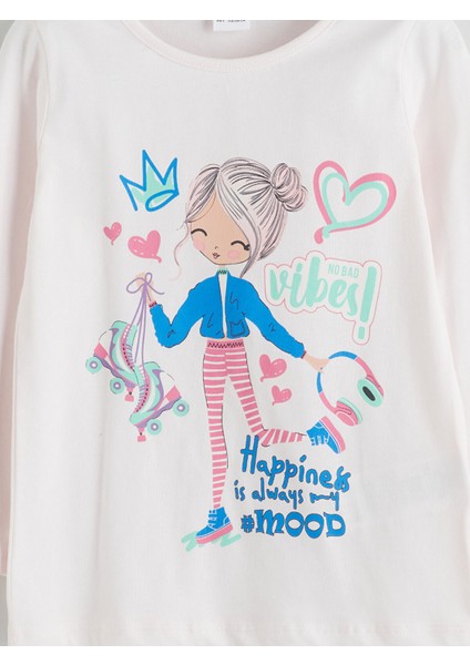 Yeni Sezon Bisiklet Yaka Baskılı Kız Çocuk Pijama Takımı modelleri