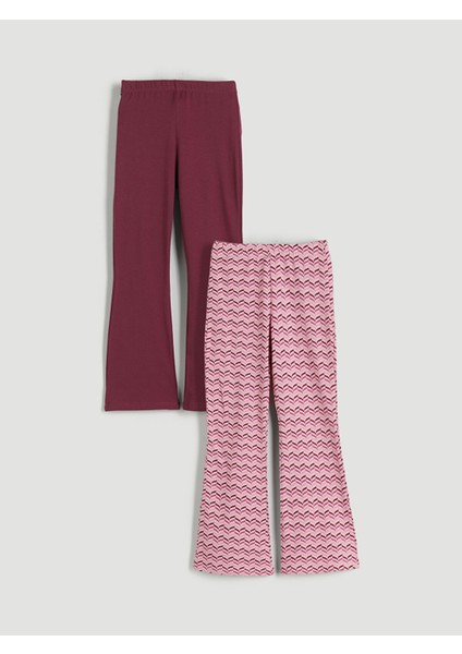 Yeni Sezon Beli Lastikli Ispanyol Paça Kız Çocuk Tayt 2'li