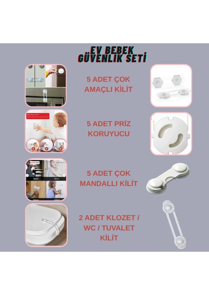 Bebek Ev Güvenlik Emniyet Seti Mandallı Priz Klozet Kilidi Çok Amaçlı Kilit