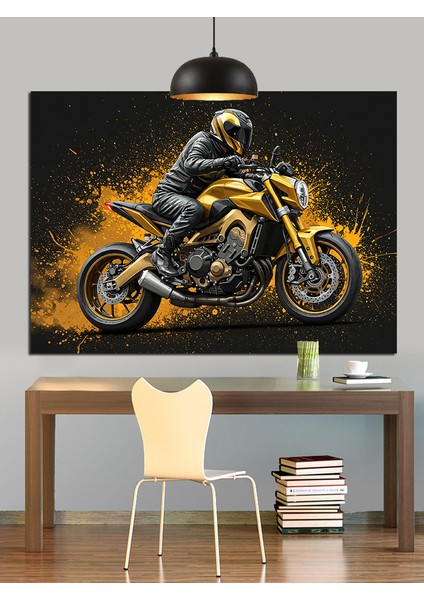 Karanlıkta Hızla Giden Motosiklet Sürücüsü Dekoratif Kanvas - Mdf Ahşap Tablo modelleri