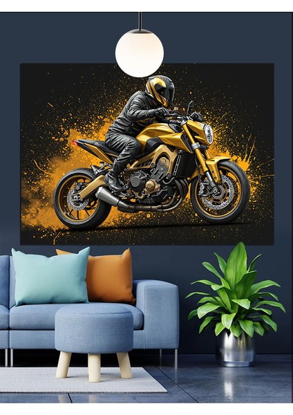 Karanlıkta Hızla Giden Motosiklet Sürücüsü Dekoratif Kanvas - Mdf Ahşap Tablo fırsatları