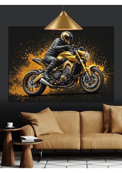 Karanlıkta Hızla Giden Motosiklet Sürücüsü Dekoratif Kanvas - Mdf Ahşap Tablo indirimleri