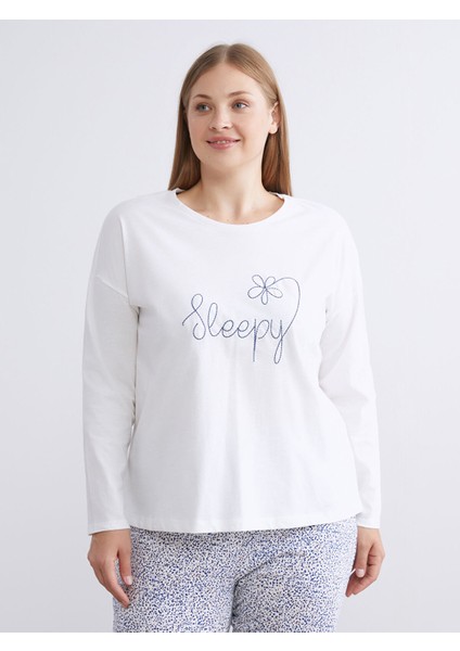 Yeni Sezon Bisiklet Yaka Baskılı Kadın Pijama Takımı indirimleri