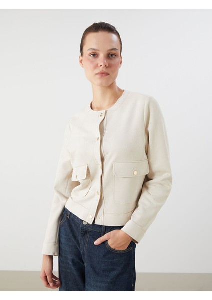 Yeni Sezon Bisiklet Yaka Süet Görünümlü Kadın Ceket
