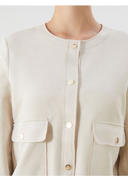 Yeni Sezon Bisiklet Yaka Süet Görünümlü Kadın Ceket modelleri