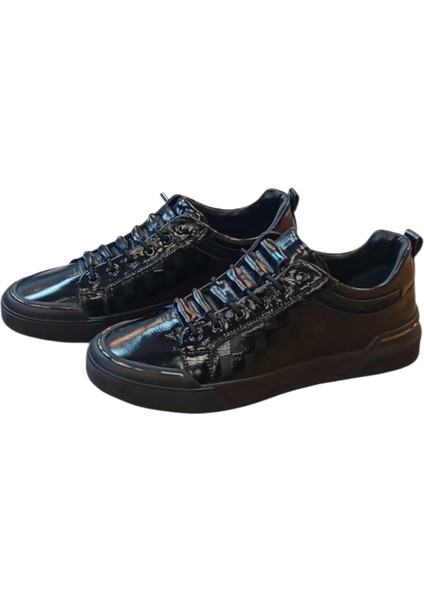 Orjinal Deri 21105 Casual Erkek Siyah Rugan Beyaz Ayakkabı