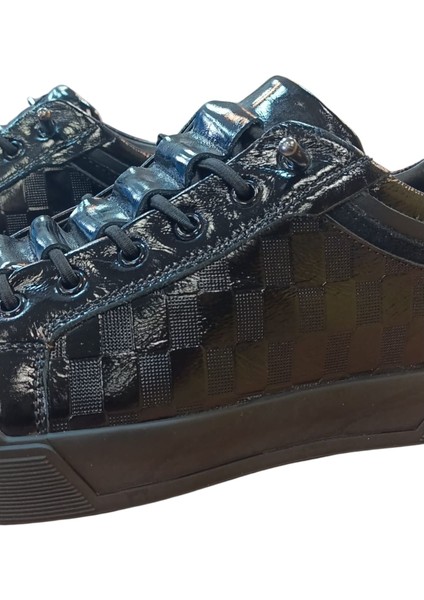 Orjinal Deri 21105 Casual Erkek Siyah Rugan Beyaz Ayakkabı