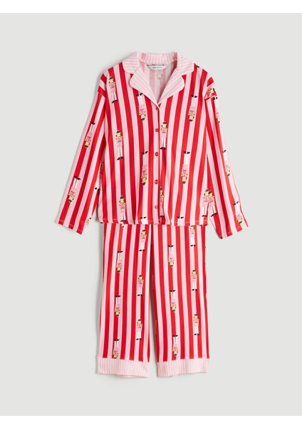 Yeni Sezon Gömlek Yaka Baskılı Kadın Pijama Takımı