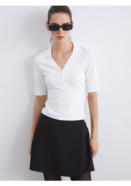 Yeni Sezon Polo Yaka Fitilli Kadın Tişört