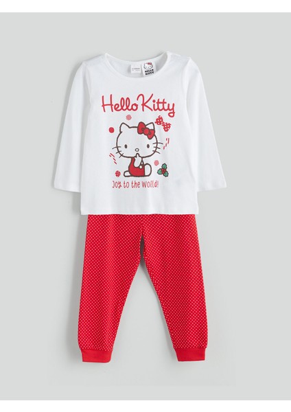 Yeni Sezon Bisiklet Yaka Hello Kitty Baskılı Kız Çocuk Pijama Takımı