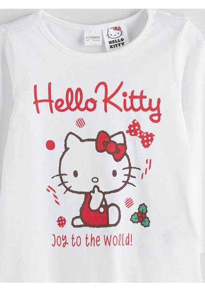 Yeni Sezon Bisiklet Yaka Hello Kitty Baskılı Kız Çocuk Pijama Takımı modelleri