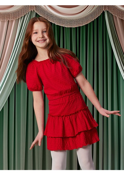 Yeni Sezon Kare Yaka Dokulu Kız Çocuk Crop Bluz