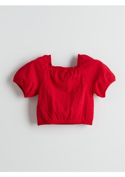 Yeni Sezon Kare Yaka Dokulu Kız Çocuk Crop Bluz modelleri