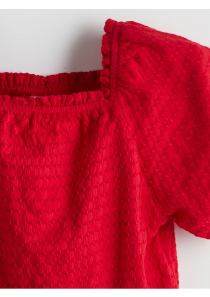 Yeni Sezon Kare Yaka Dokulu Kız Çocuk Crop Bluz fırsatları