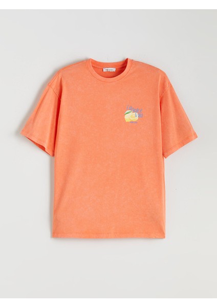 Yeni Sezon Bisiklet Yaka Baskılı Oversize Kadın Tişört indirimleri