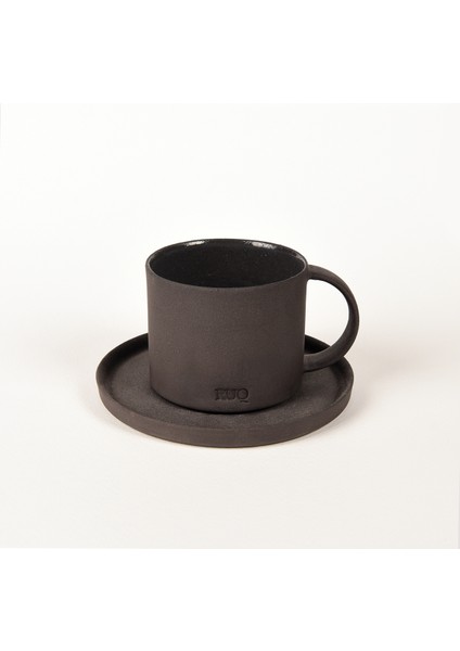 Pebble Siyah Duble Türk Kahvesi Fincanı ve Tabağı – 130 ml Stoneware – 1 Adet