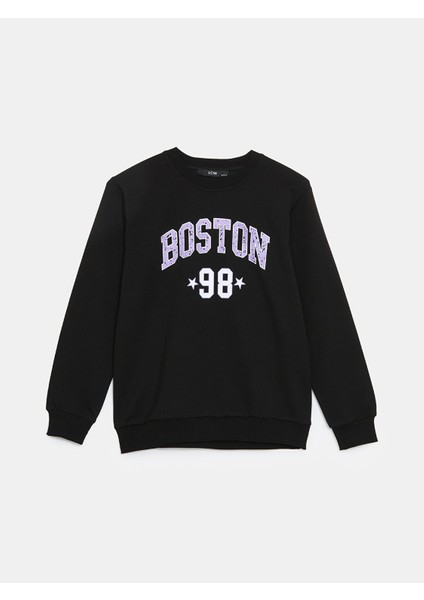 Yeni Sezon Bisiklet Yaka Baskılı Kız Çocuk Sweatshirt