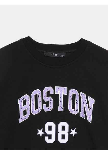 Yeni Sezon Bisiklet Yaka Baskılı Kız Çocuk Sweatshirt modelleri