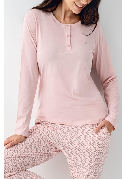 Paris Kadın Pembe Modal Pamuklu Uzun Kollu Rahat Pijama Takım modelleri