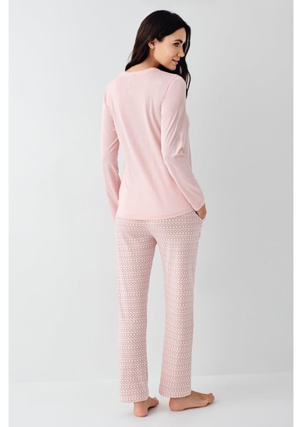 Paris Kadın Pembe Modal Pamuklu Uzun Kollu Rahat Pijama Takım fırsatları
